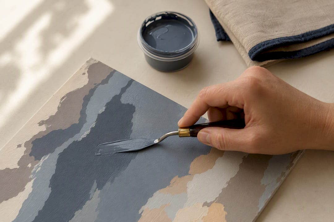 Palette knife leveling thin acrylic paint
