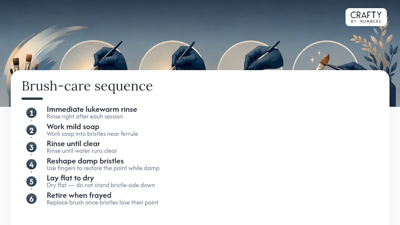 Five-step acrylic brush care sequence