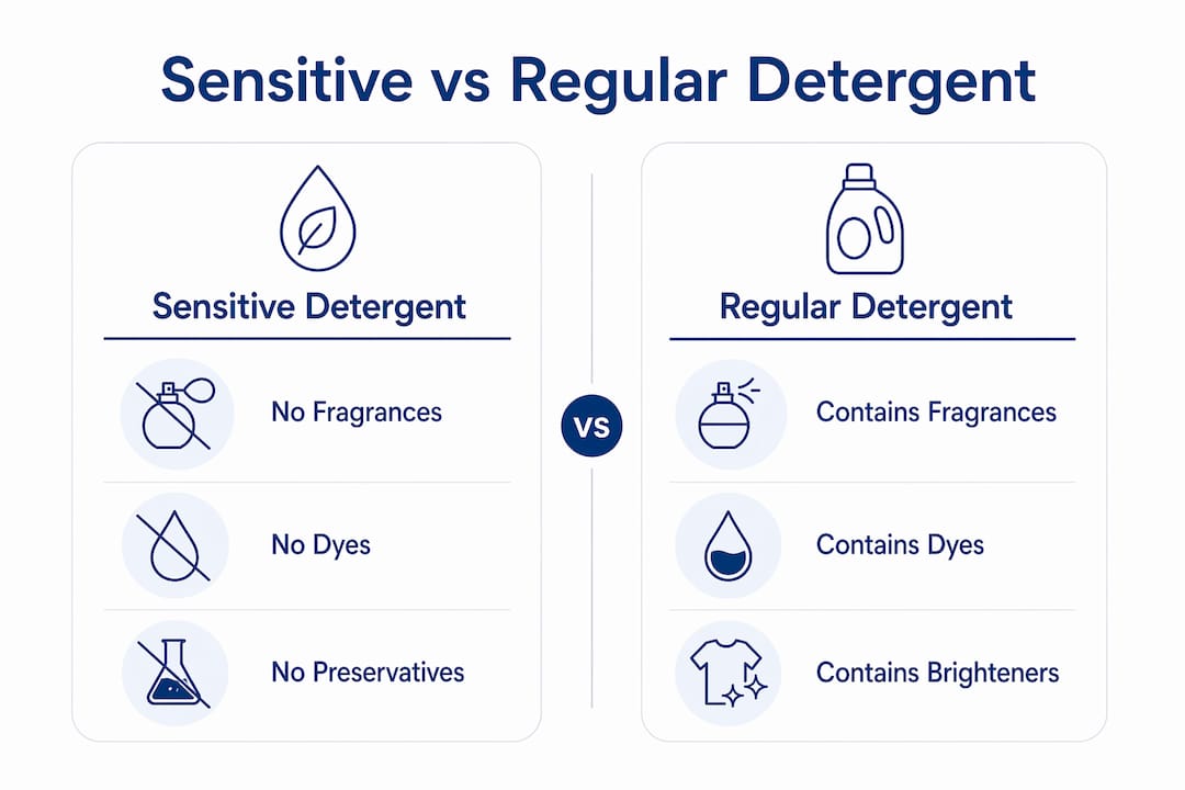 Infographic comparing sensitive and regular detergent