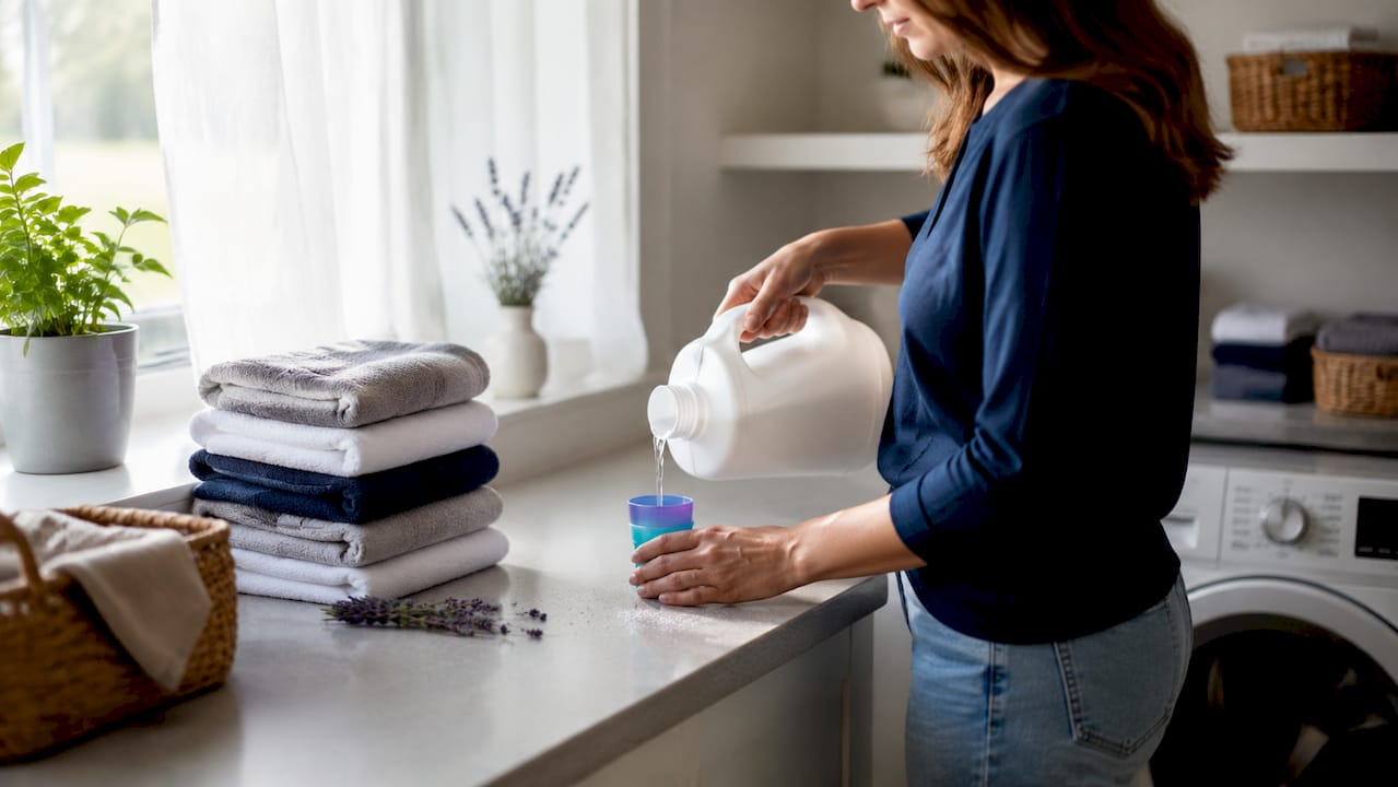 Hands pouring regular detergent causing skin reactions