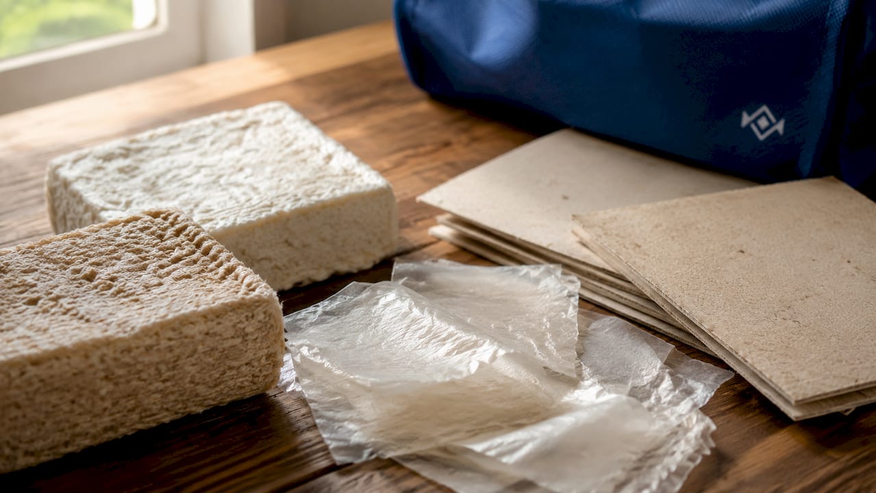 Close-up of biodegradable laundry packaging materials