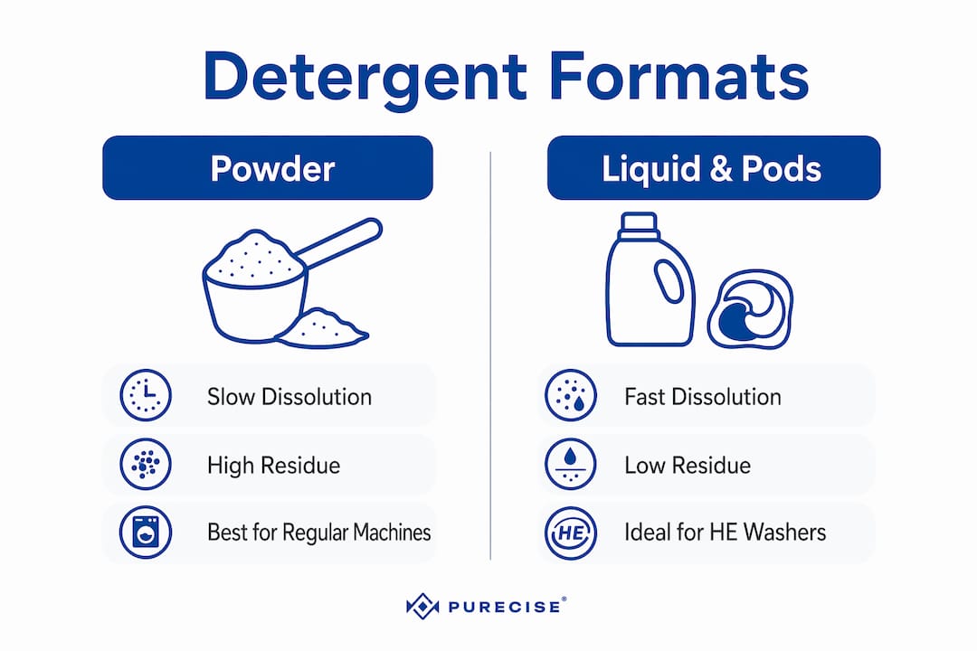Infographic comparing detergent formats and their benefits