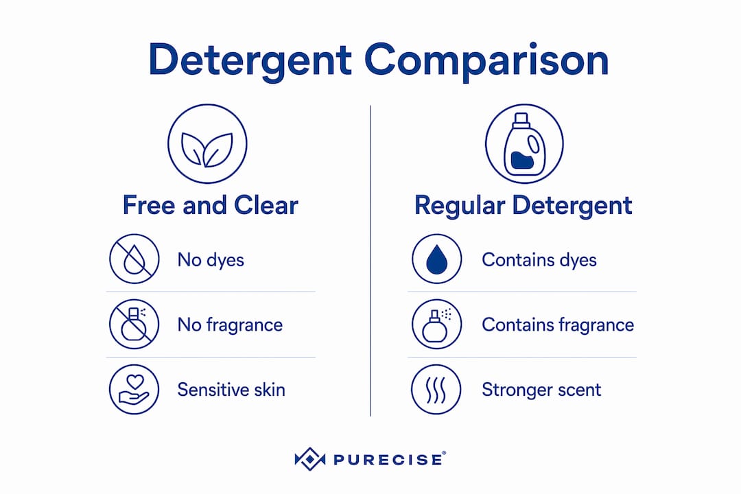 Infographic comparing free and clear detergent and regular detergent