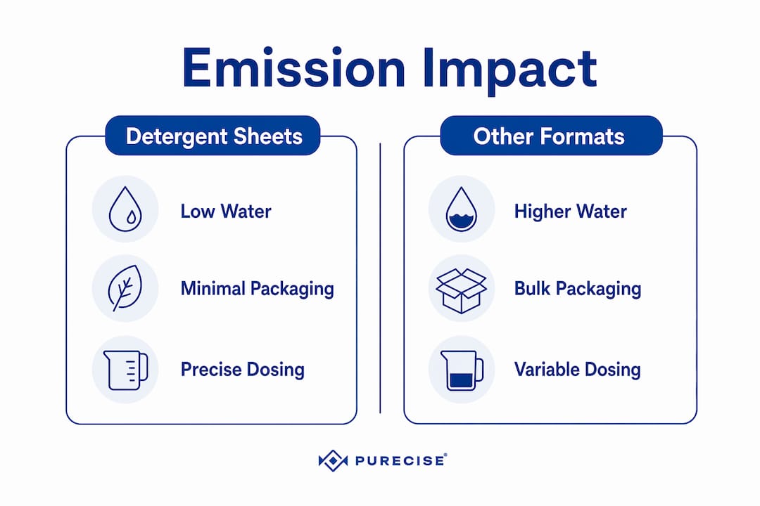 Comparison infographic of detergent sheets versus other formats emissions