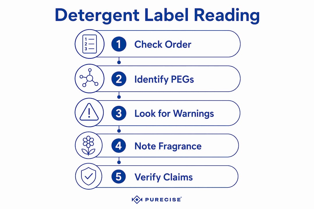 Infographic with steps for reading detergent labels