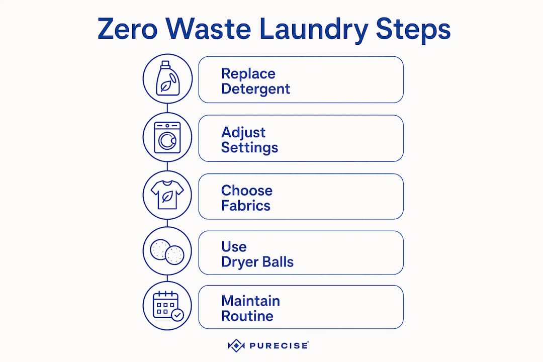Infographic showing steps to switch to zero waste laundry
