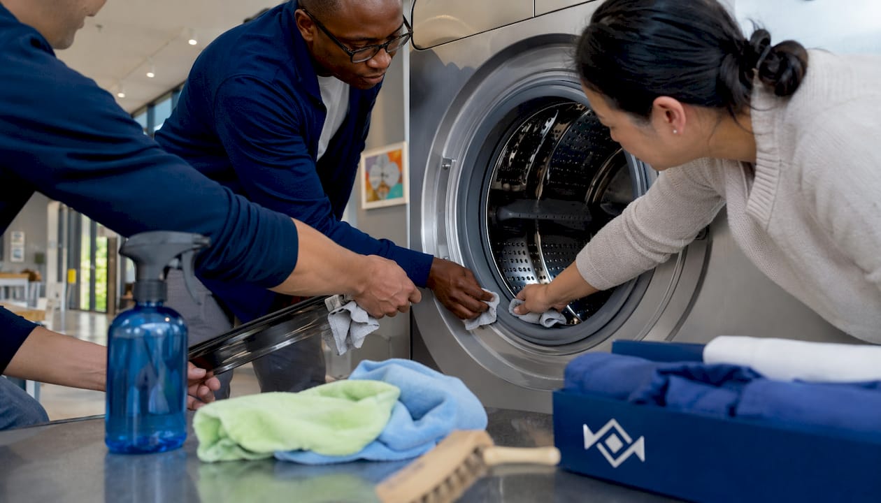 Hands cleaning washing machine gasket