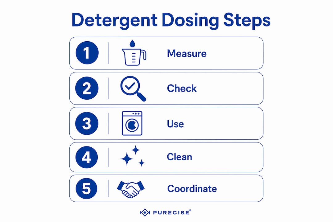 Infographic showing steps to avoid detergent overdosing