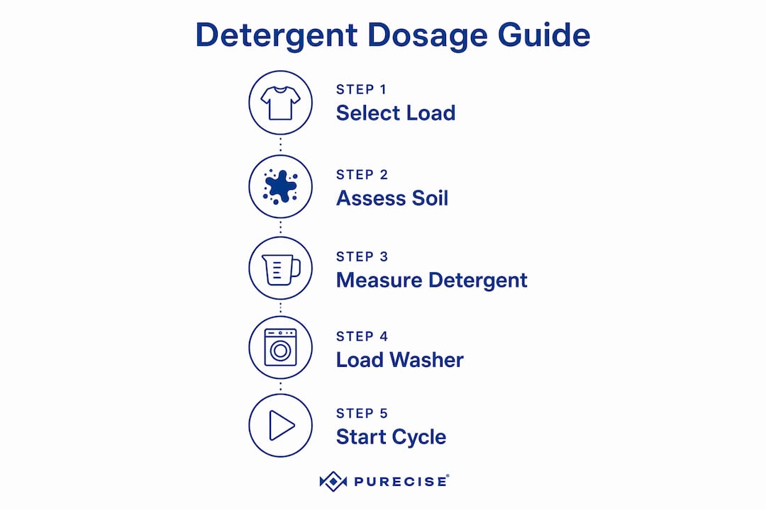 Infographic illustrating detergent dosage steps