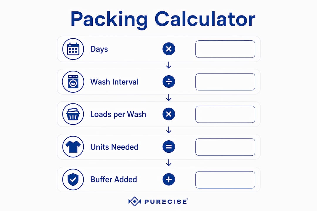 Infographic showing packing calculation steps for detergent sheets