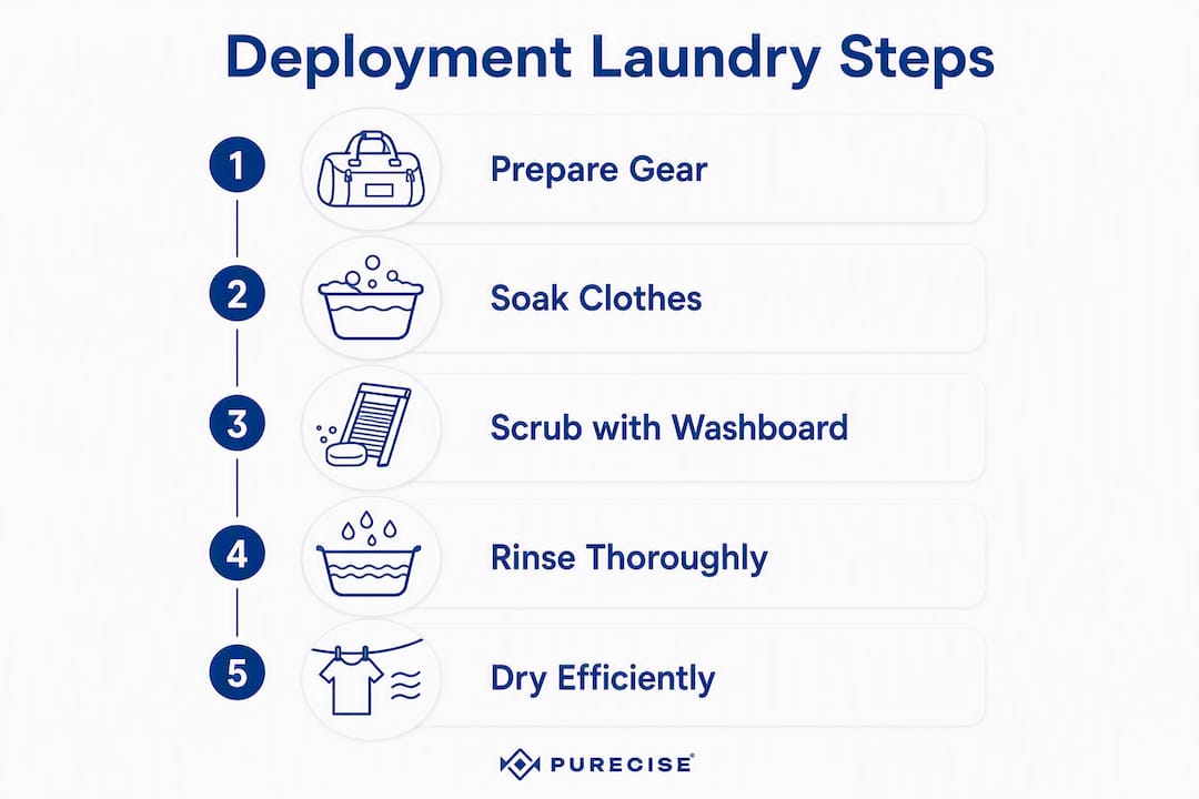 Infographic showing step-by-step deployment laundry process