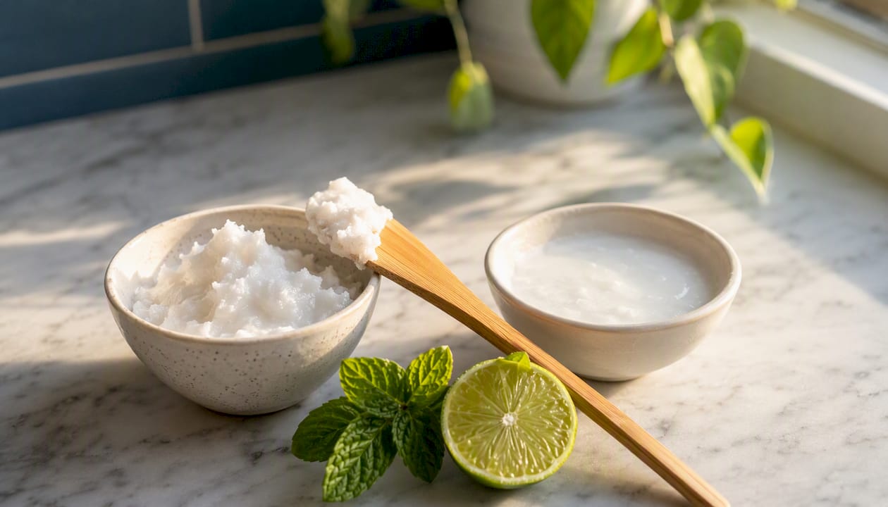 Two glass bowls with thick and thin baking soda paste