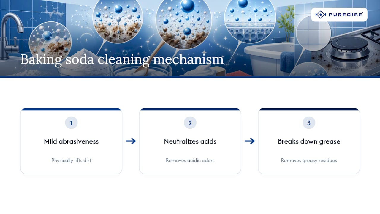 Diagram of baking soda cleaning mechanisms