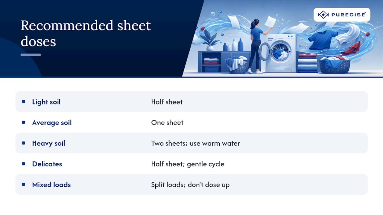 Diagram of detergent sheet dosing by load size and soil level