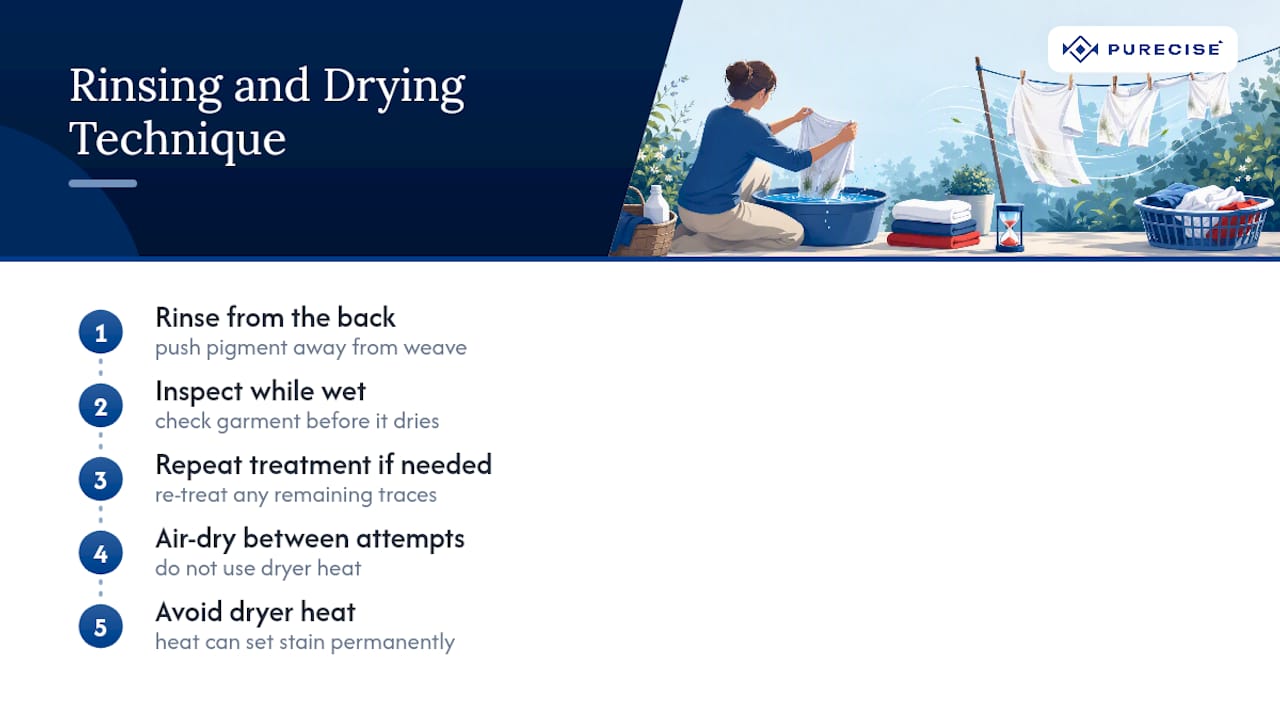 Steps for rinsing and drying stained clothing
