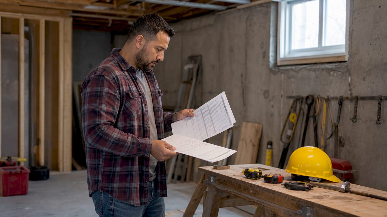 Contractor reviewing permit and inspection checklist