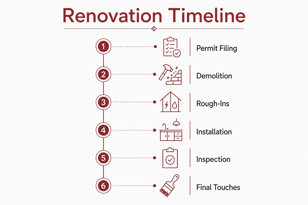Infographic showing commercial kitchen renovation timeline