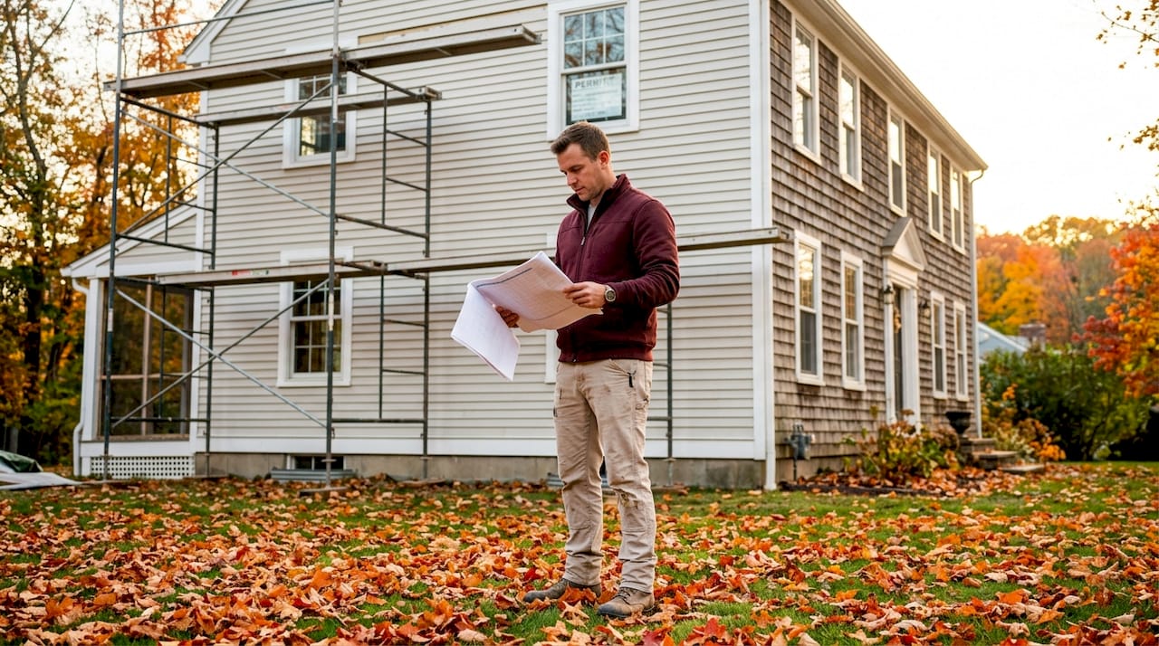 Contractor planning exterior renovation schedule outdoors