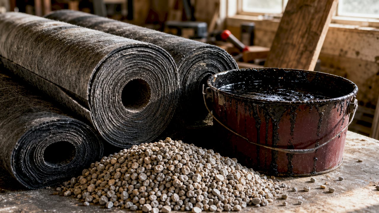 Close-up of BUR roofing materials