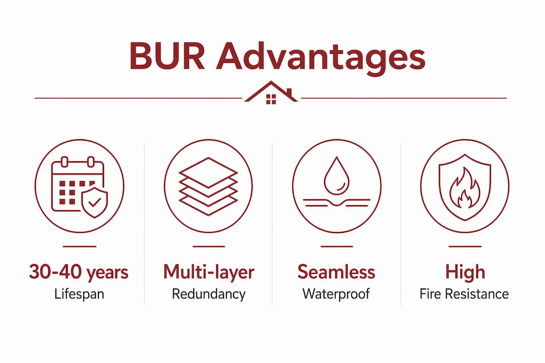 Infographic showing built-up roofing advantages