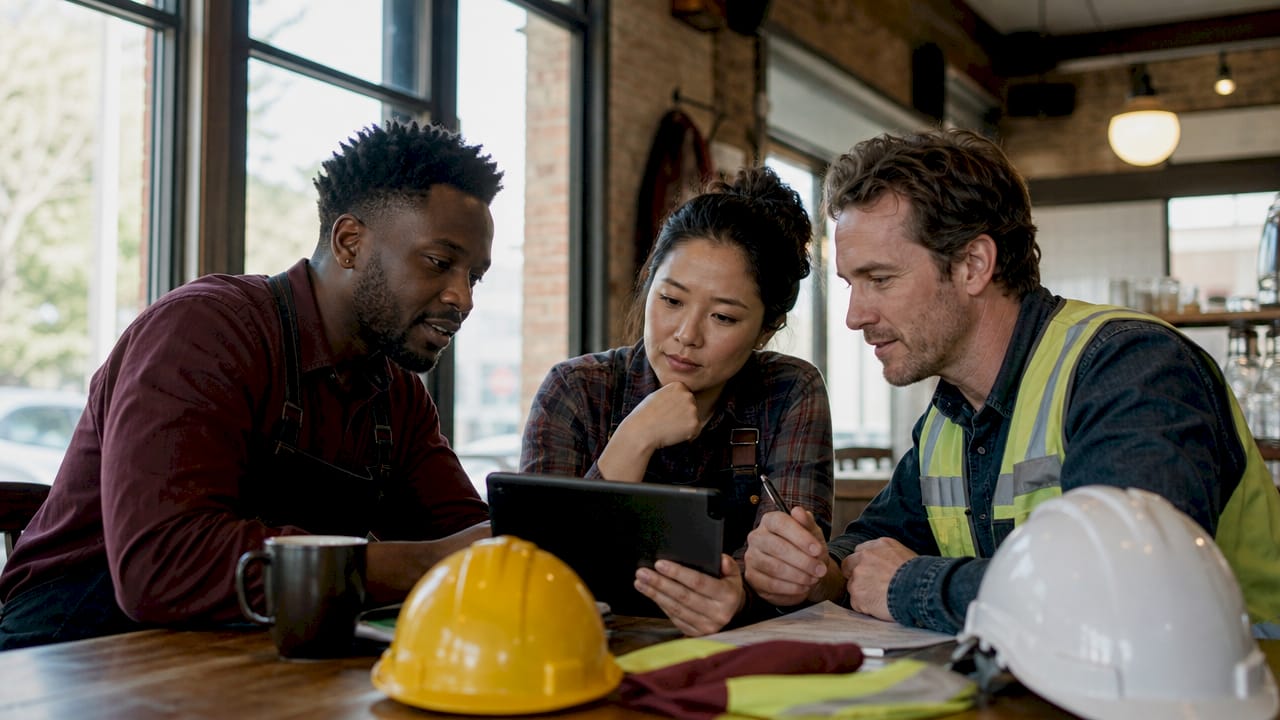 Contractors verifying insurance at construction site
