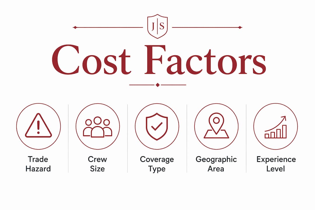 Infographic illustrating key factors affecting contractor insurance cost