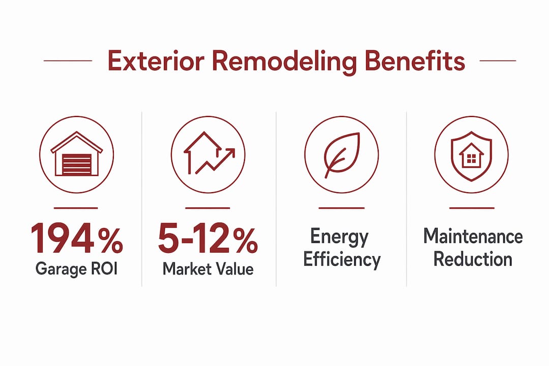 Infographic showing exterior remodeling key benefits and ROI statistics