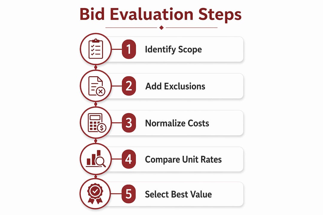 Infographic illustrating steps to evaluate remodeling bids