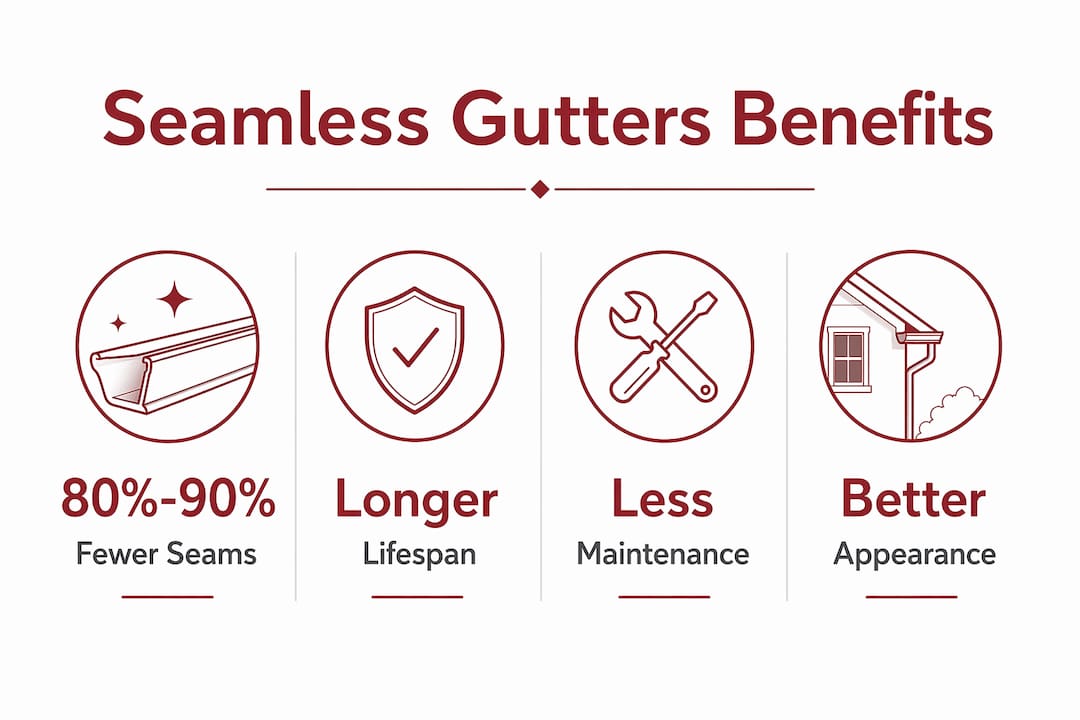 Infographic showing seamless gutters benefits with key stats
