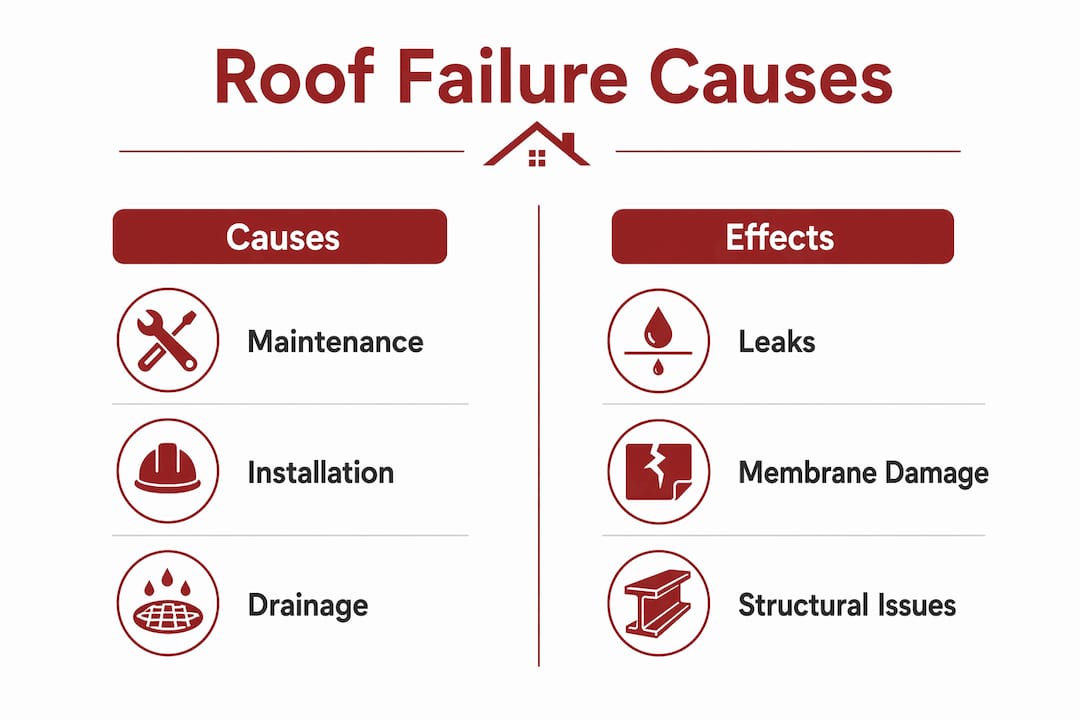 Infographic comparing causes and effects of commercial roof failure