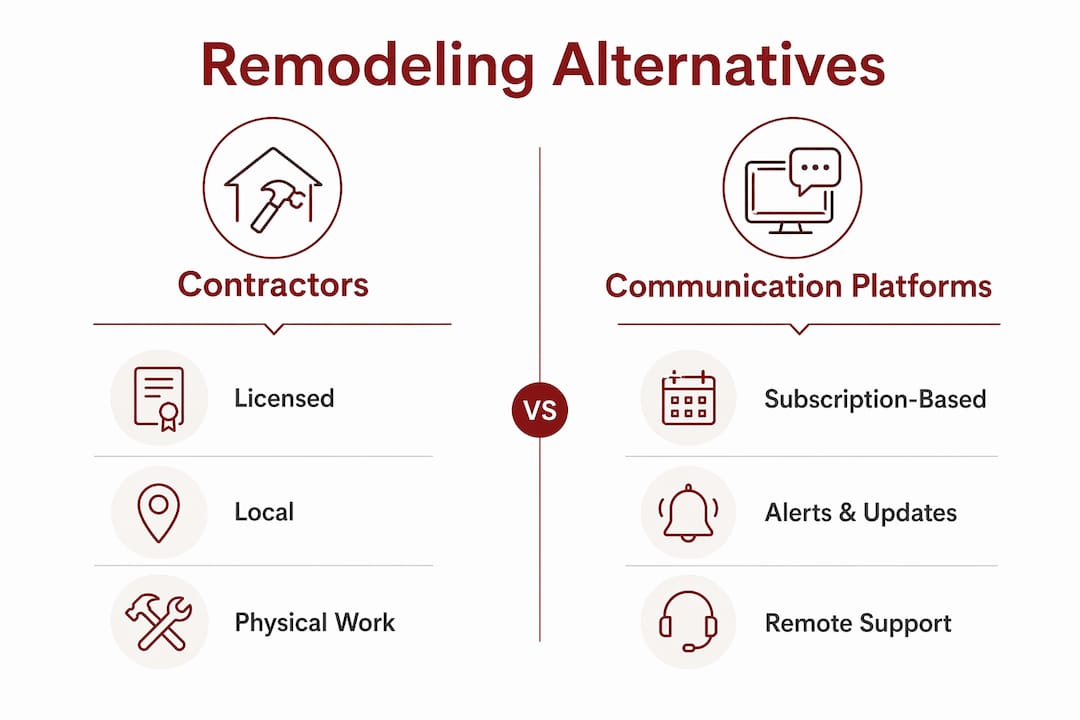 Infographic comparing remodeling contractors and communication platforms