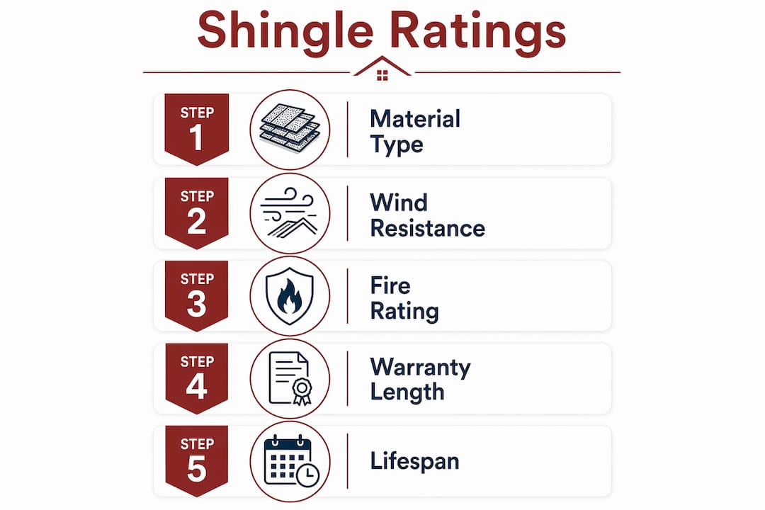 Infographic outlining shingle ratings and classifications