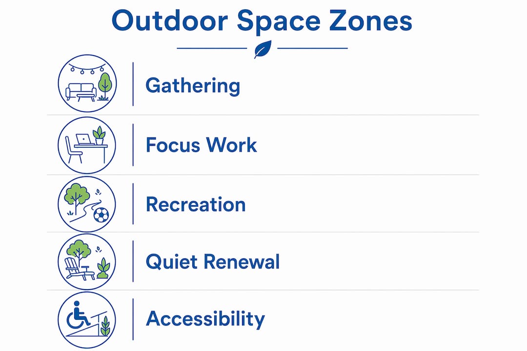 Infographic illustrating zones in employee outdoor spaces