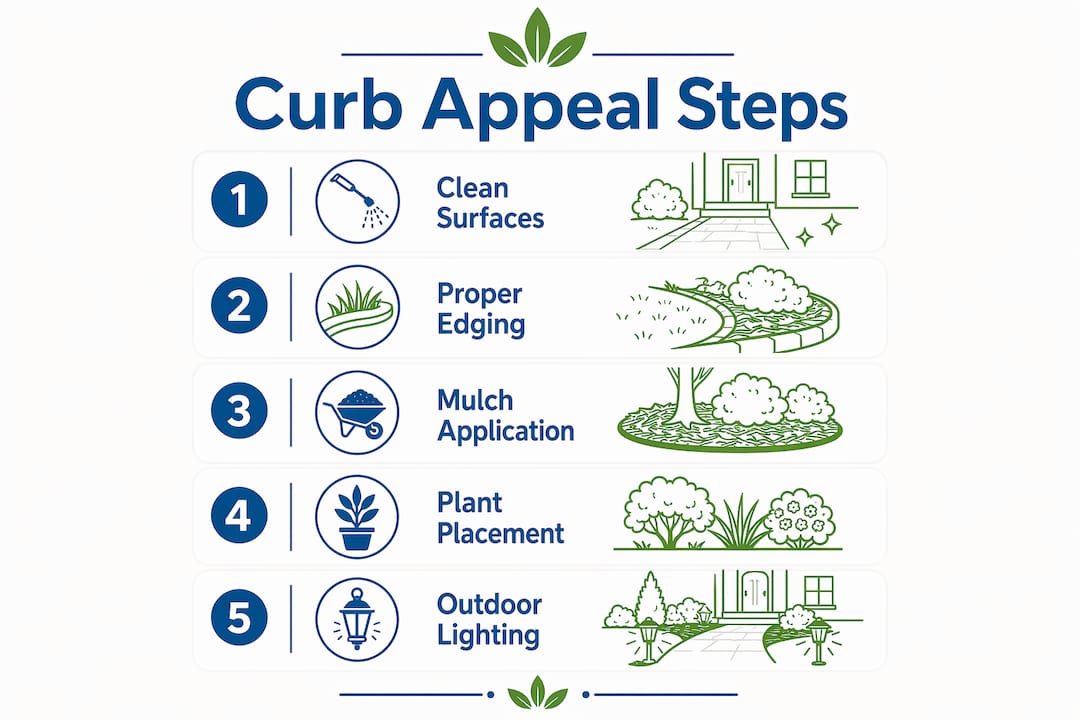 Infographic showing step-by-step curb appeal landscaping guide