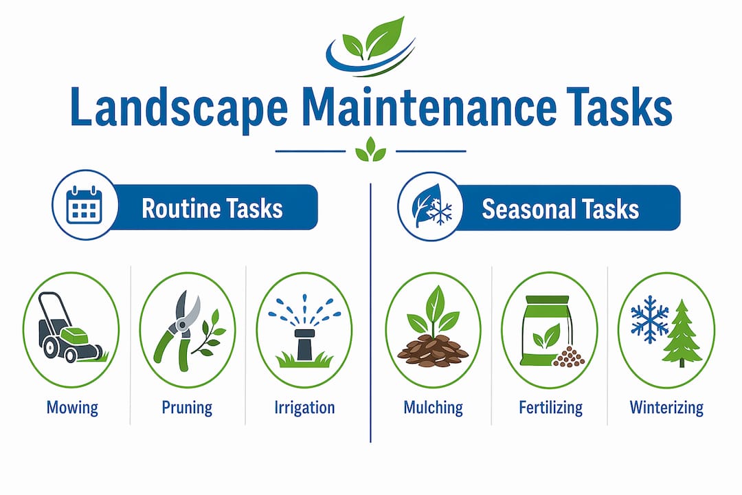 Infographic comparing routine and seasonal landscape tasks