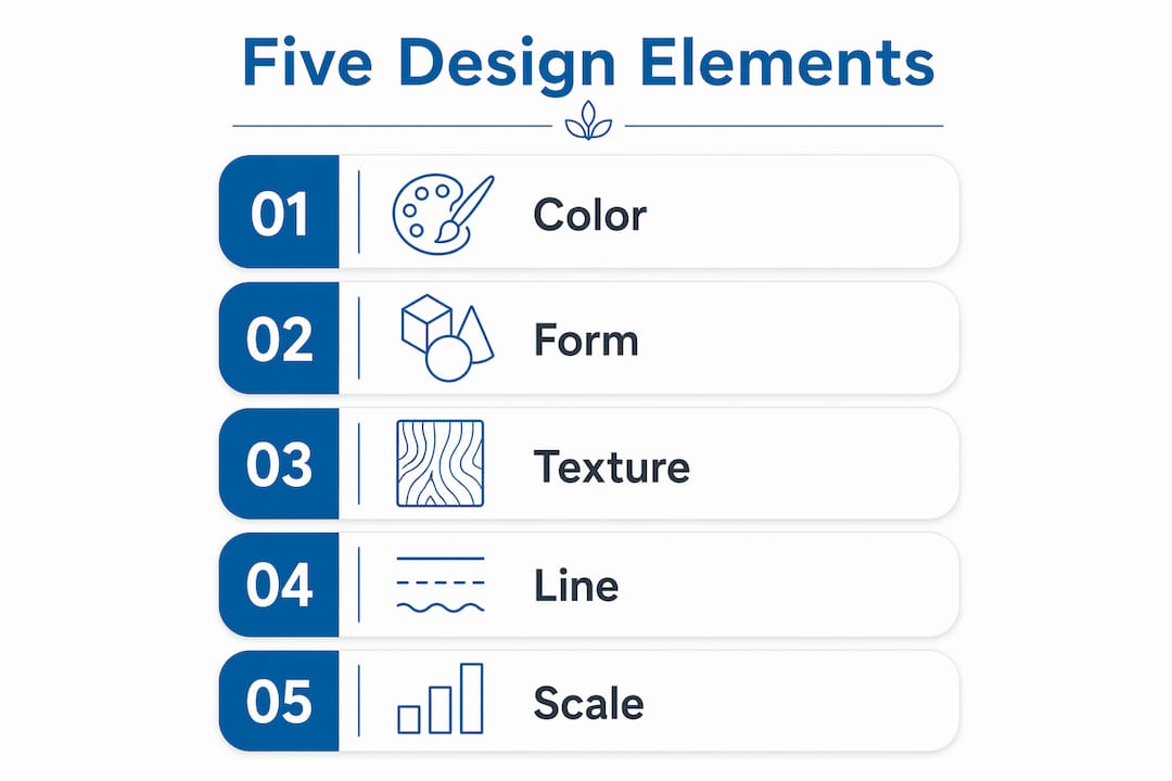 Infographic outlining five key landscape design elements