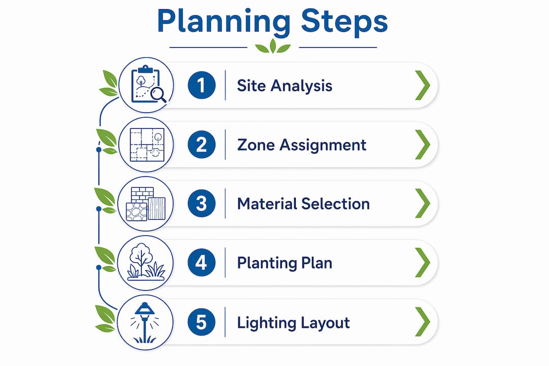 Infographic showing entrance landscaping planning steps