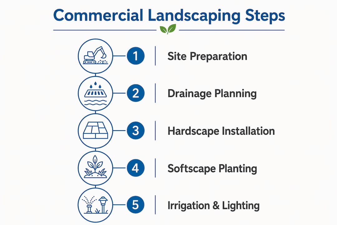 Infographic outlining commercial landscaping process steps