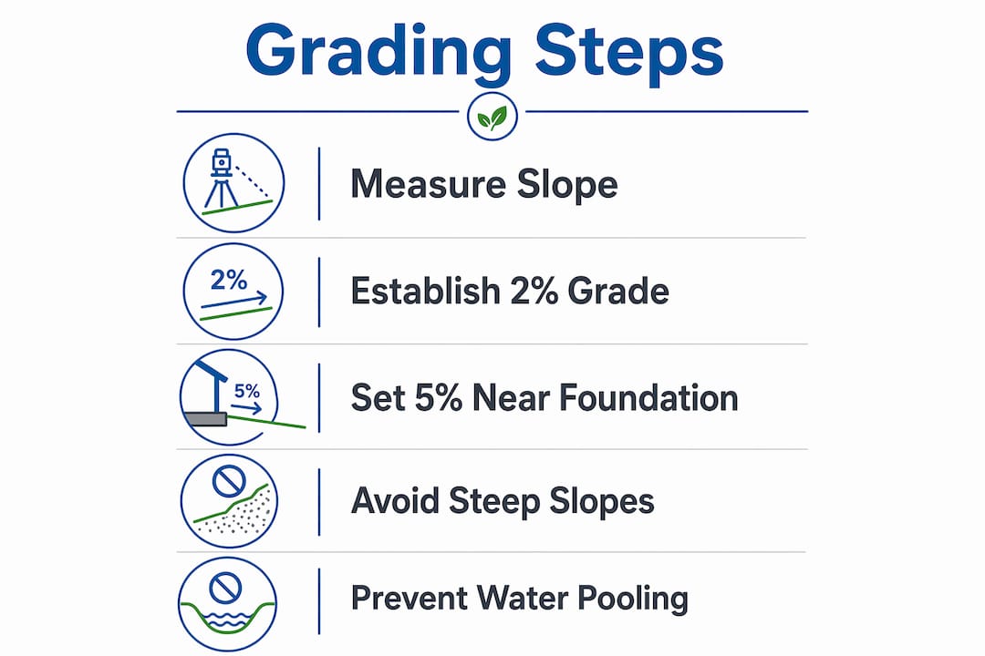 Infographic of landscape grading steps and slope standards