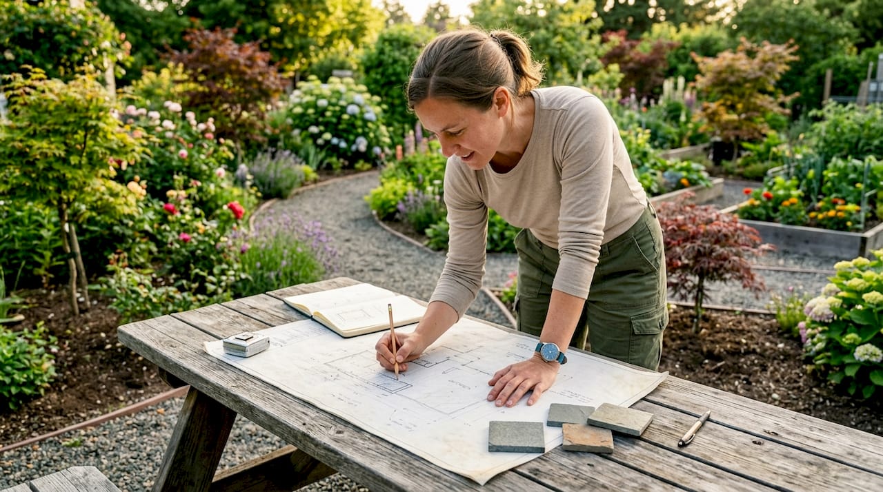 Landscape architect planning backyard zones