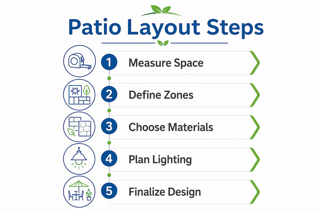 Infographic illustrating step-by-step patio layout process