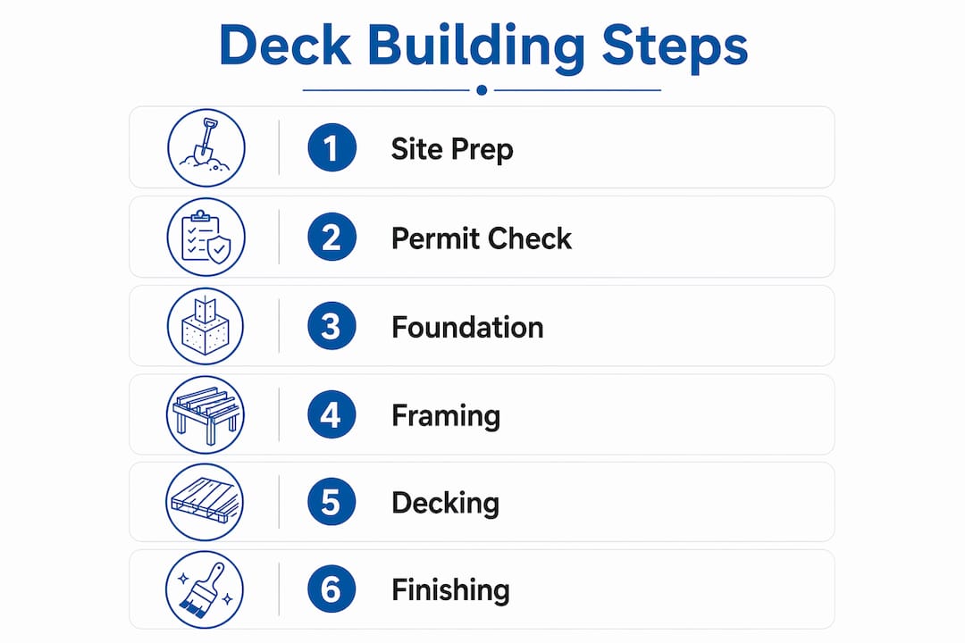Infographic showing steps to build a deck