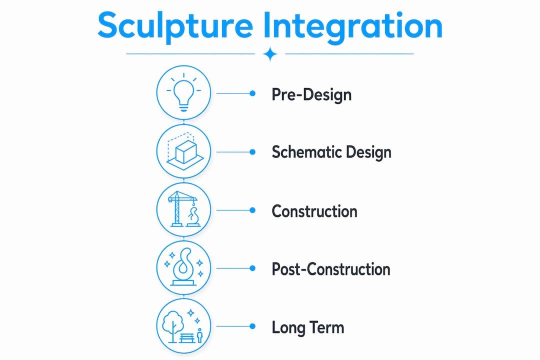 Infographic outlining sculpture integration stages in projects