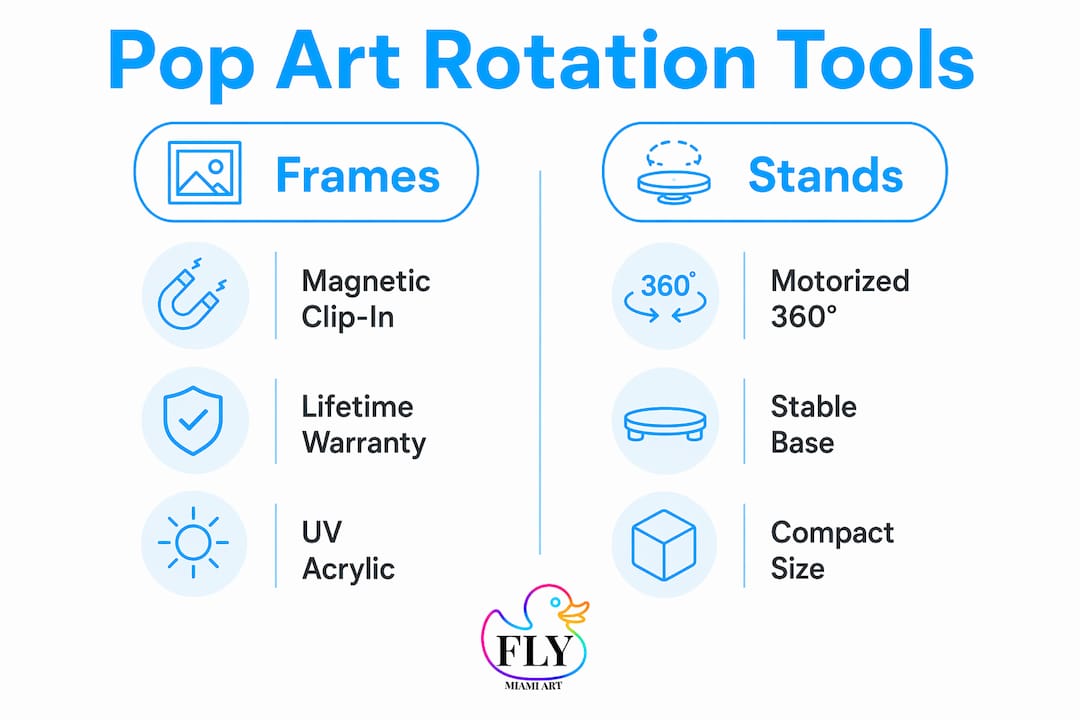 Infographic comparing pop art frames and stands