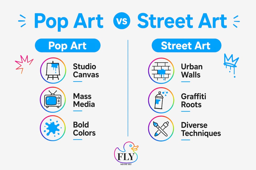 Infographic comparing Pop Art and Street Art characteristics