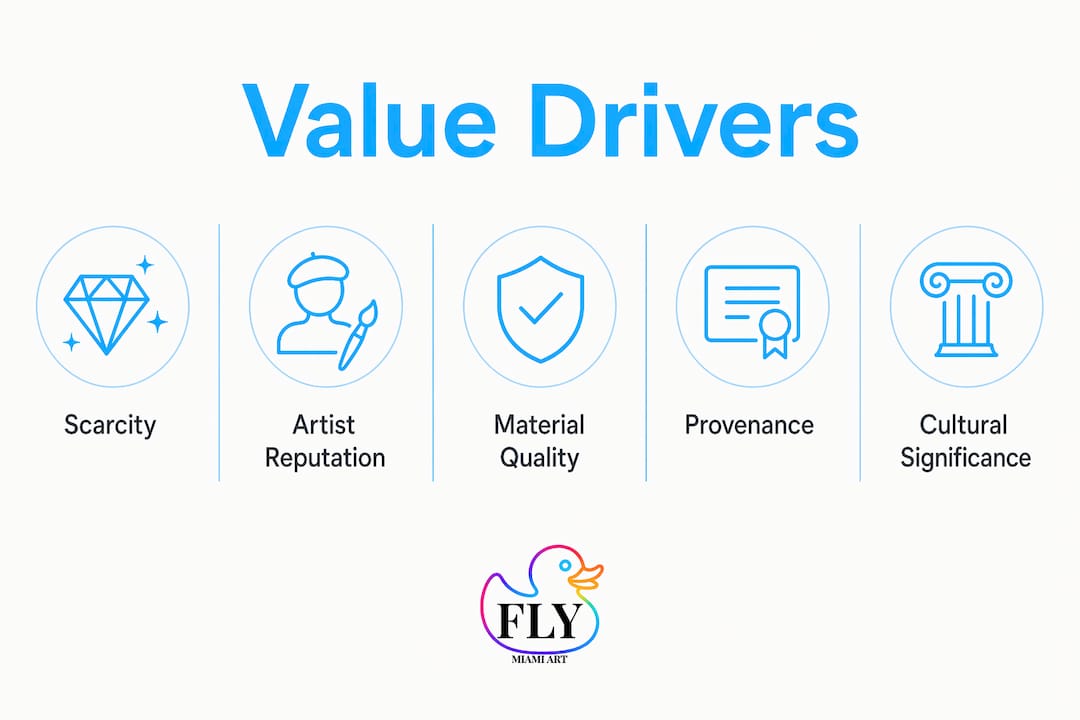 Infographic outlining pop sculpture value factors