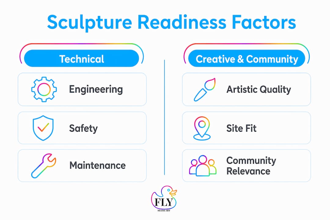 Infographic comparing technical and community factors for sculpture readiness