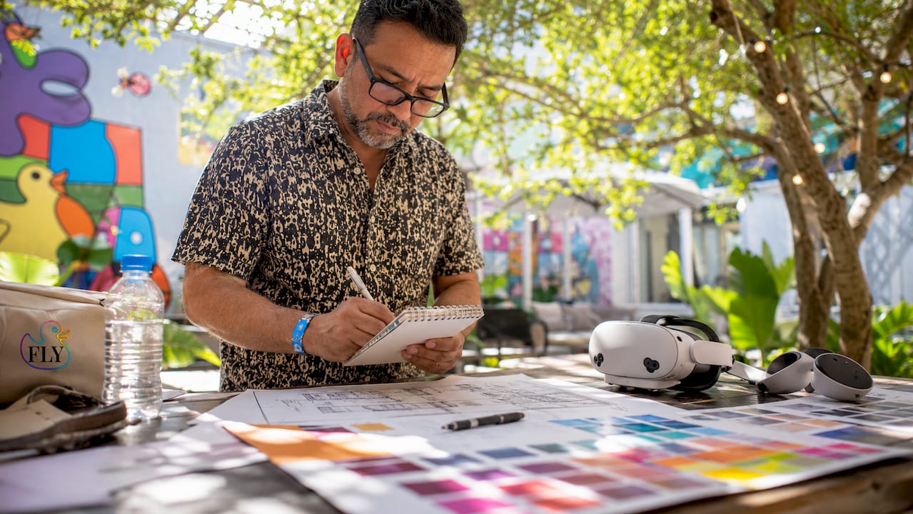 Curator reviewing pop art venue plans