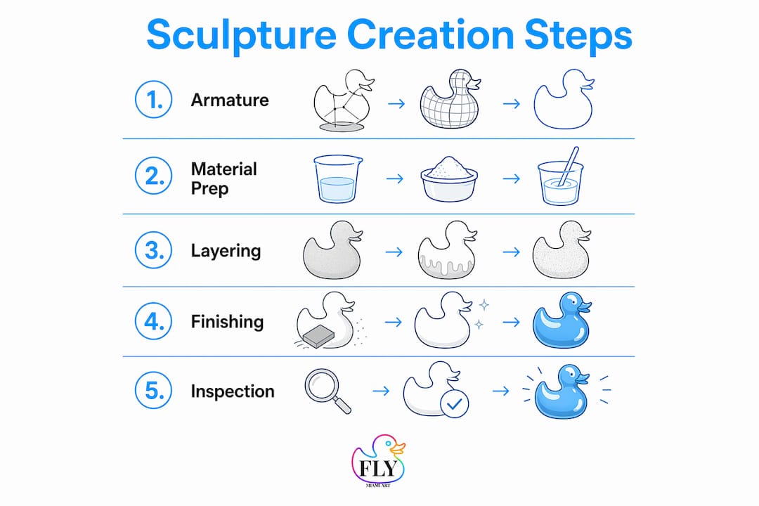 Infographic illustrating steps to create mixed media pop sculpture