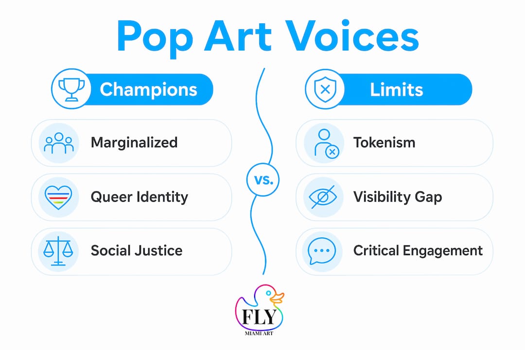 Infographic comparing Pop Art's champions and limits